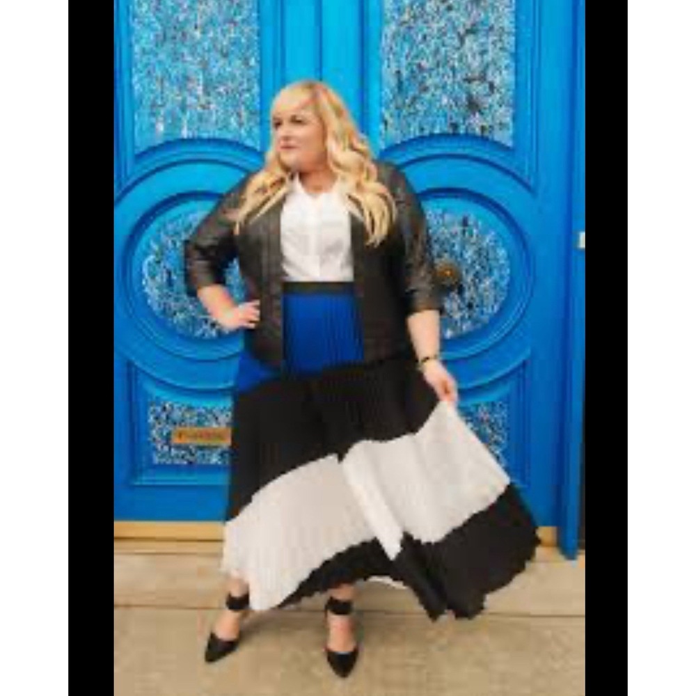 Lane Bryant Colorblock Pleated Midi Skirt Blue Black White Size‎ 14/16 Plus  NWT